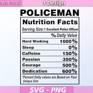 Faits nutritionnels policier svg/ faits nutritionnels vecteur/ police svg/ faits nutritionnels officier de police/ policier svg/ eps/pdf/png/svg