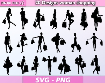 Shopping svg/ woman shopping/ woman silhouette/ girl Silhouette/ woman svg/ girl shopping svg/ eps/pdf/png/svg