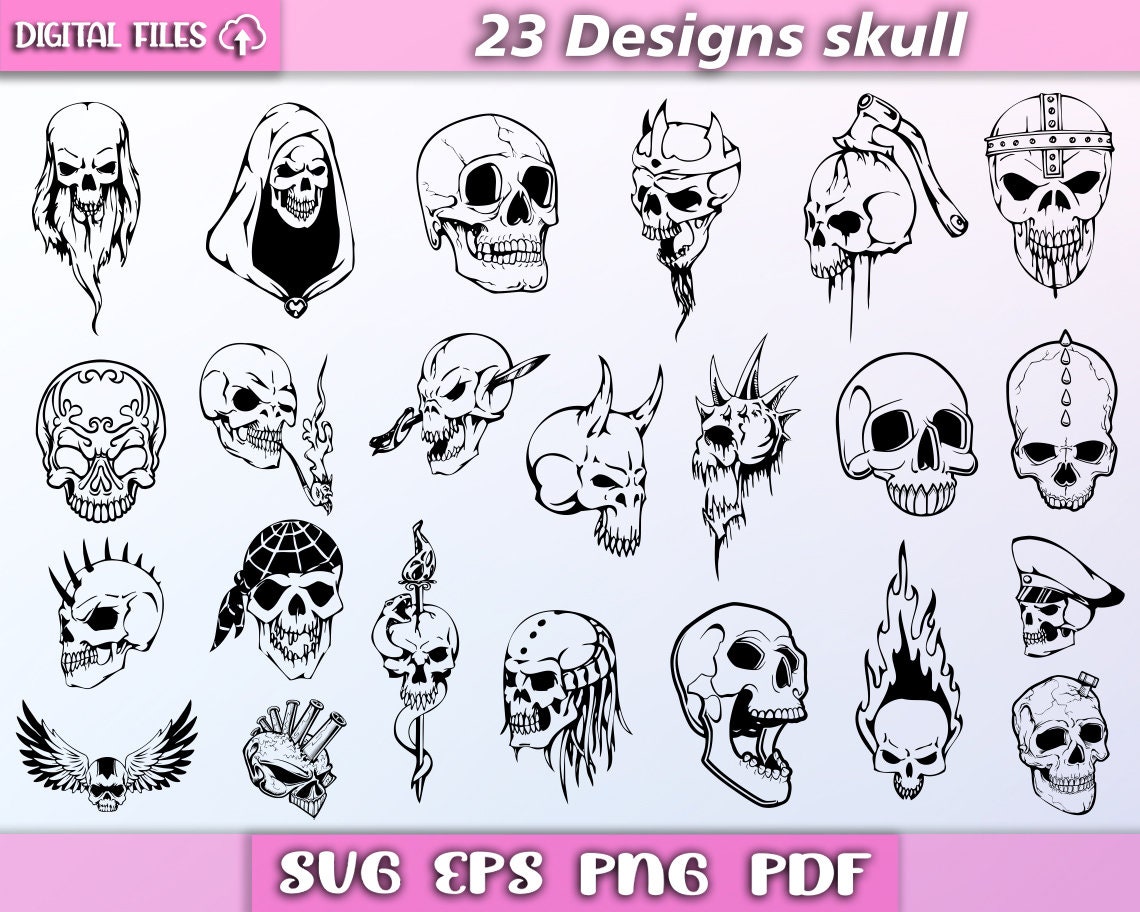 Skull Bundle Svg/ Skulls Vector Svg/ Halloween Skull/ Skull Clipart