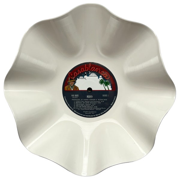 Kiss LP Record Bowl [WHITE 12" VINYL] Retro Record Bowl / Wall Decor