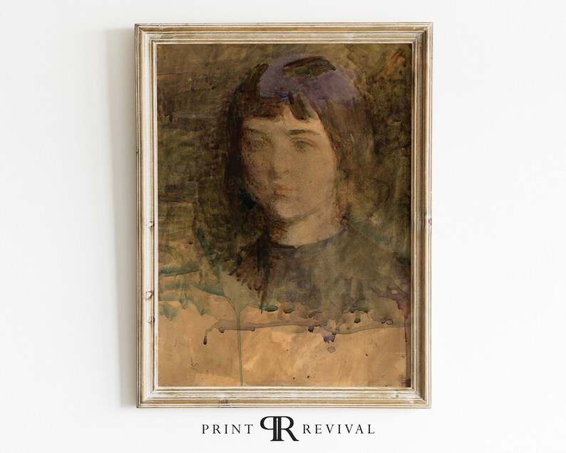 PRINTABLE Watercolor portrait Young Girl Antique painting Vintage wall art