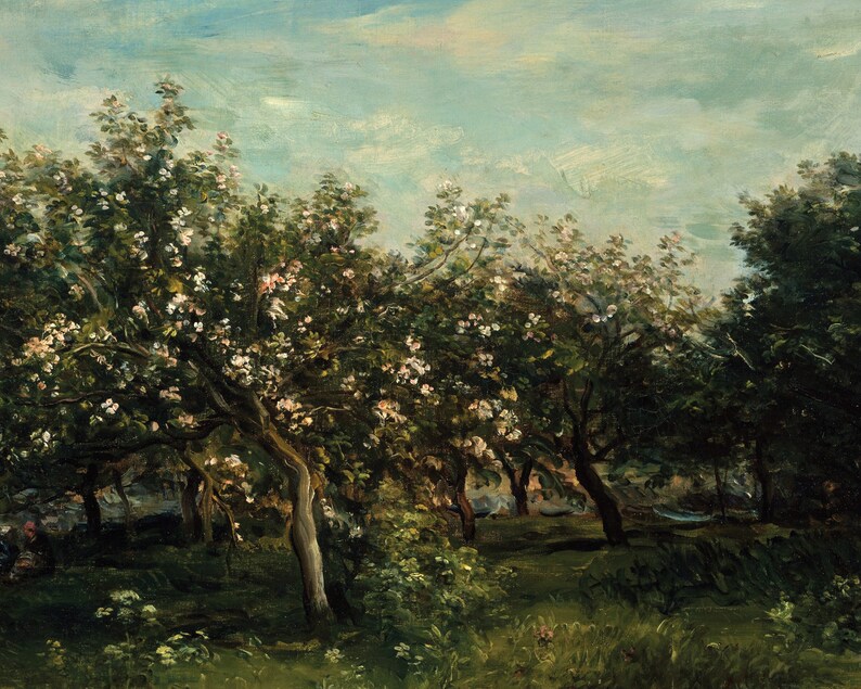 Apple Blossoms French Orchard Landscape Painting Vintage | Etsy