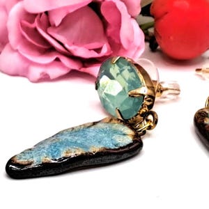 boucles céramique bleue triangle puces vintage verre bleu