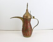 Vintage Brass Arabic Islamic Dallah Coffee pot water pitcher Patent No 143582 vase etched carved
