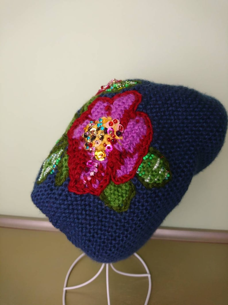 Women Winter Beanie Handknitted Beanie Winter Toque for Woman Floral Hat Woman Hat Turban Floral Pattern Slouchy Hat Woman Chunky Knit Hat