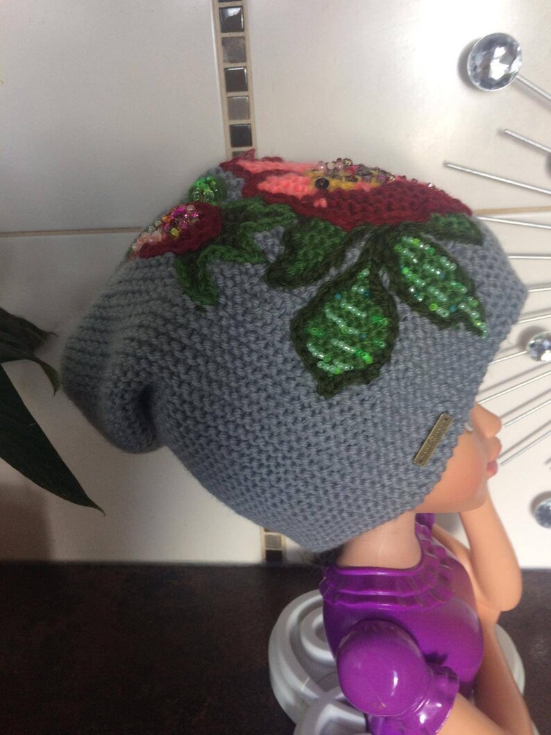 Women Winter Beanie Handknitted Beanie Winter Toque for Woman Floral Hat Woman Hat Turban Floral Pattern Slouchy Hat Woman Chunky Knit Hat