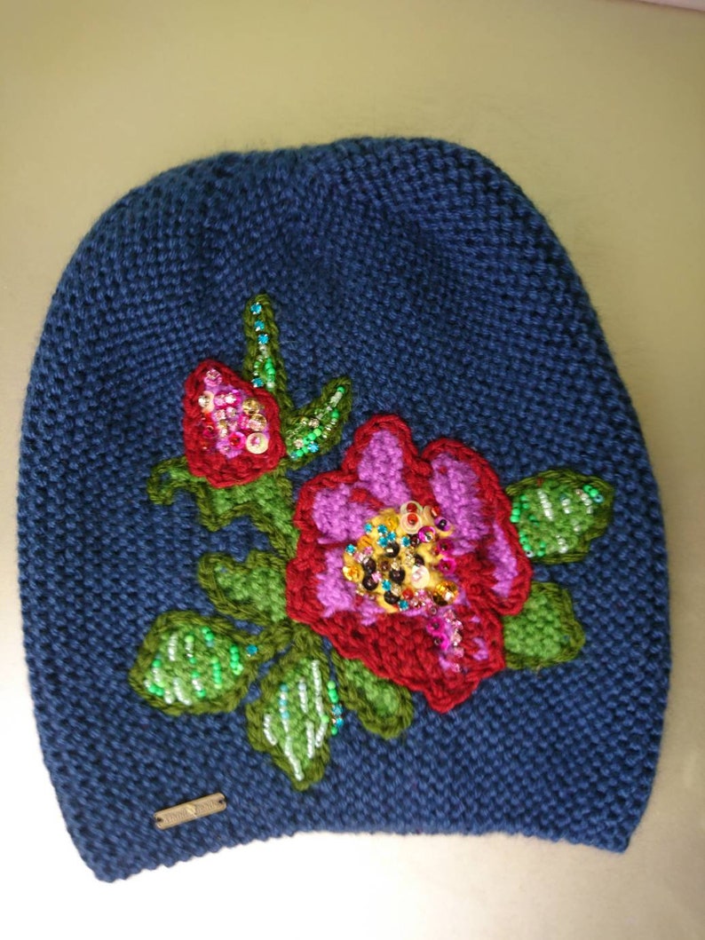 Women Winter Beanie Handknitted Beanie Winter Toque for Woman Floral Hat Woman Hat Turban Floral Pattern Slouchy Hat Woman Chunky Knit Hat