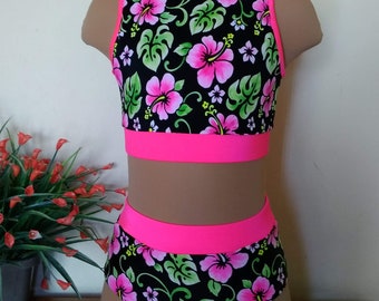 2 piece dance set, dancewear, size child 10, floral print,