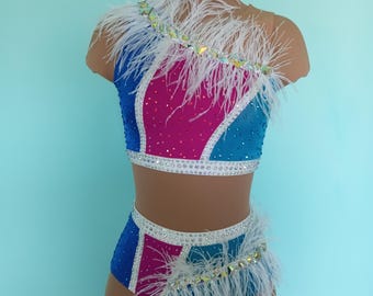 Rhinestone Jazz Costume, Child Size 14/AXS, Feathers,  Asymmetrical design