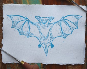 Bat Linocut Print - Medieval Animals Series
