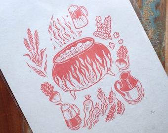 Cauldron - linocut print