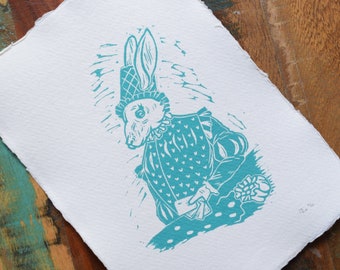 Coney (Hare) Linocut Print