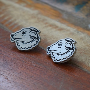 Dog-head pewter pin - with or without linocut print