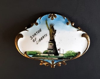 Rare Antique Art Nouveau Enamel Statue of Liberty New York Pin Brooch