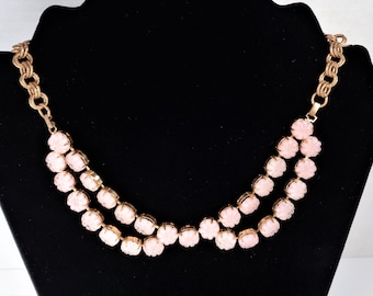 Antique Art Deco Czech Pink Flower Glass Bead Choker Necklace