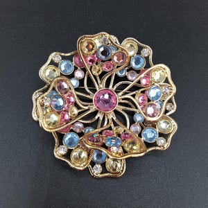Kenneth Jay Lane KJL 3D Pastel Pink and Blue Rhinestone Brooch Pin