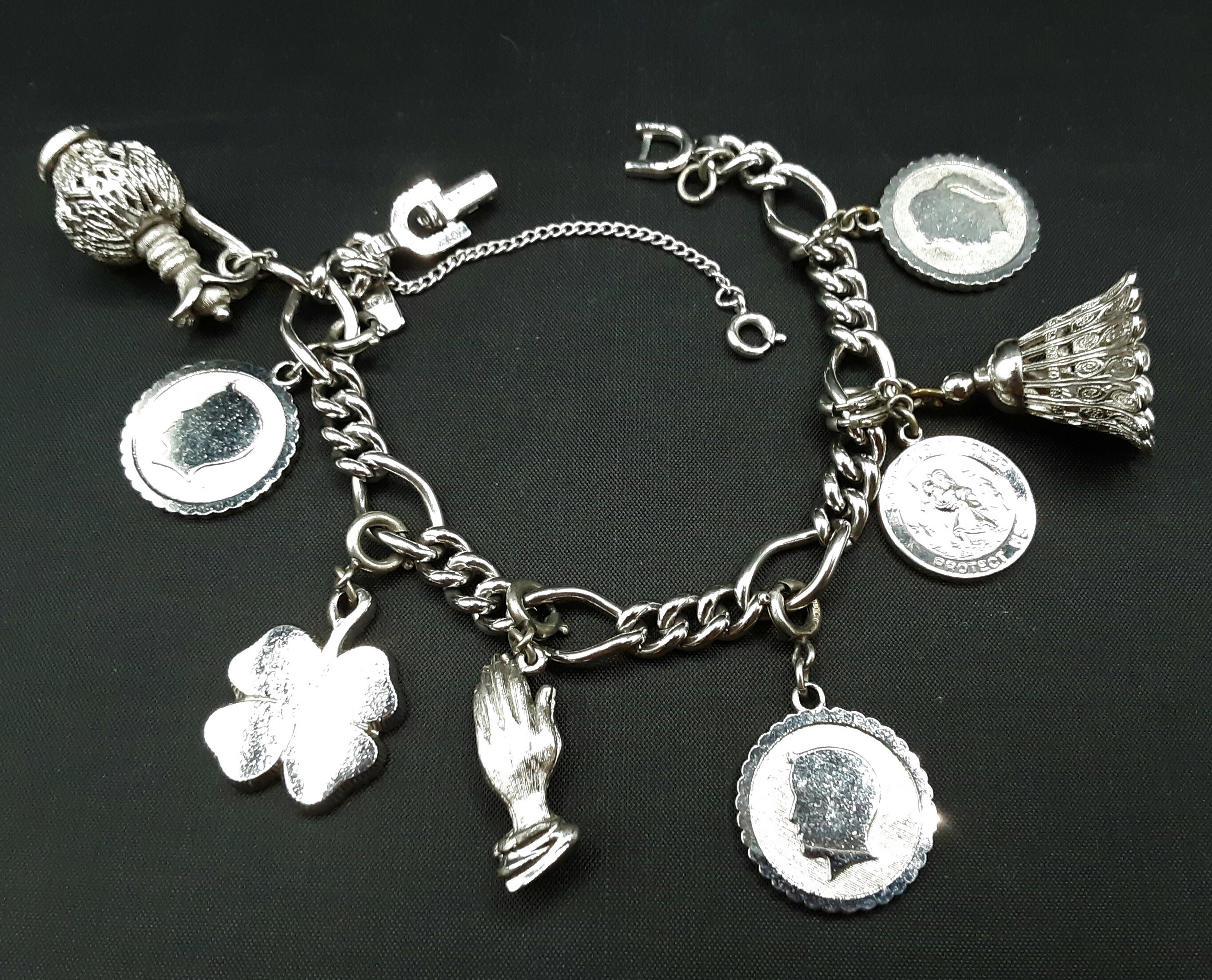 FUN Vintage Signed MONET Charm Bracelet Silver Tone Etsy