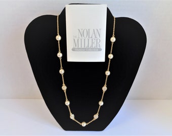 Nolan Miller Pearl Rhinestone Necklace Tinsel Town Collection in Box