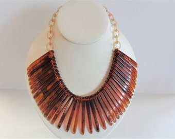 Vintage Hand-cut Tortoise Shell Bakelite Necklace with Celluloid Chain