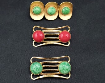 Lot of 3 RARE Vintage West Germany Art Deco Cabochon Brooches Pins