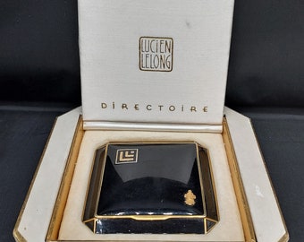 Rare Art Deco Black Enamel Powder Compact Lucien Le Long Paris France