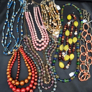 Vintage to Modern Lot of 24 Bead Necklaces Glass Plastic Real Stones