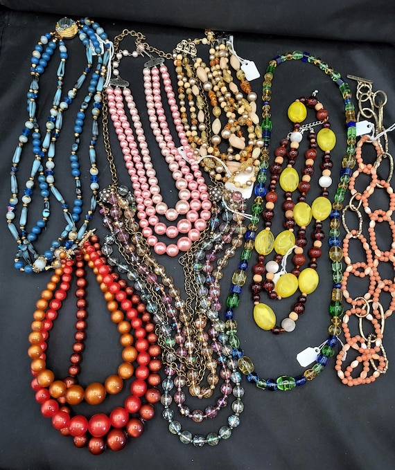 Vintage to Modern Lot of 24 Bead Necklaces Glass Plastic Real