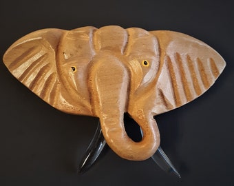 Huge Vintage 1940's Wood & Lucite Elephant Brooch Pin