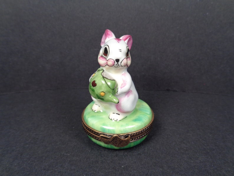 Limoges France Bunny Rabbit with Watering Can Trinket Box