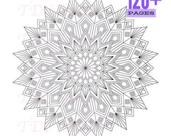 120+ Mandala Coloring Pages Vol 4 |  Printable & Digital Mandala Coloring Book Stress Relief | A4 PDF 3600px 300 DPI PNGs | Digital Download