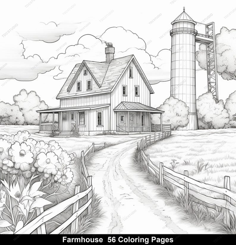 56 Farmhouse Coloring Pages | Rustic Barn & Tractor Scenes | A4 ...