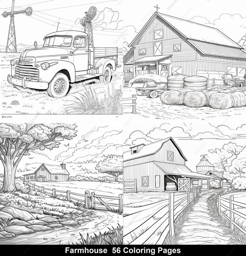 56 Farmhouse Coloring Pages | Rustic Barn & Tractor Scenes | A4 ...