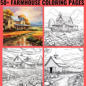 50+ Farmhouse Country Coloring Pages | Rustic Barn & Tractor Scenes | A4 Printable PDF 300DPI JPG | Country Life Line Art | Digital Download