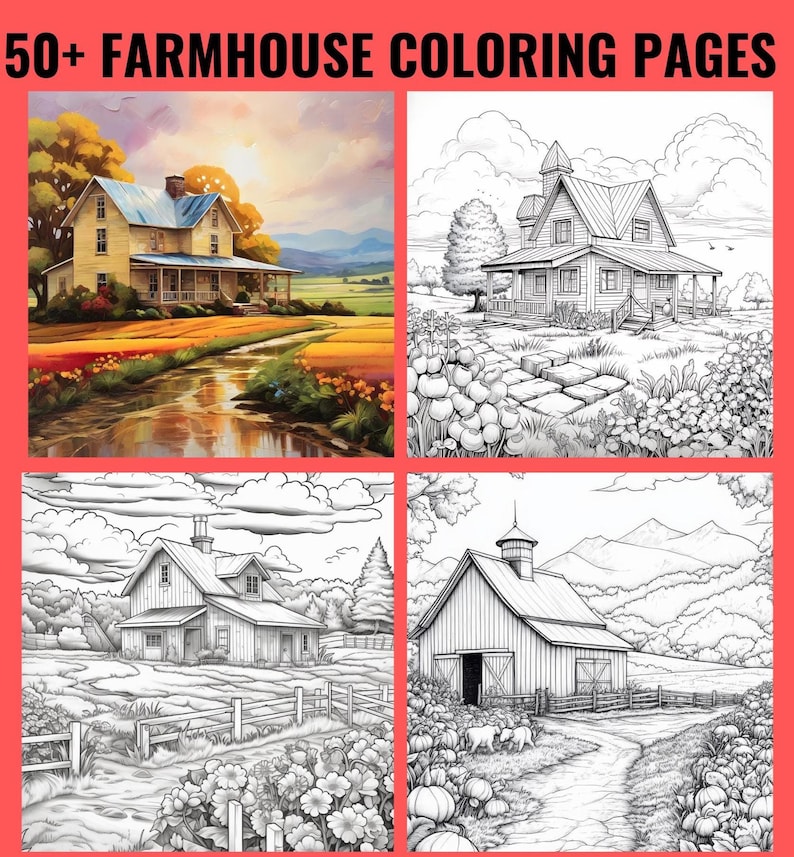 56 Farmhouse Coloring Pages | Rustic Barn & Tractor Scenes | A4 ...