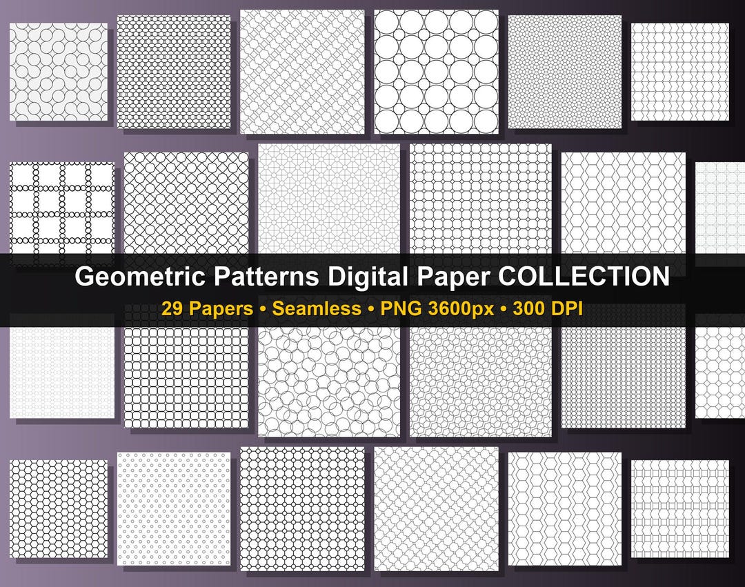 Geometric Pattern Digital Paper Bundle, 29 Seamless Line Art Patterns ...