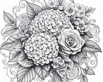 65 kleurplaten bloemen | Afdrukbare bloementuin botanische pdf JPG voor ontspanning, stressverlichting en mindfulnesstherapie digitale download