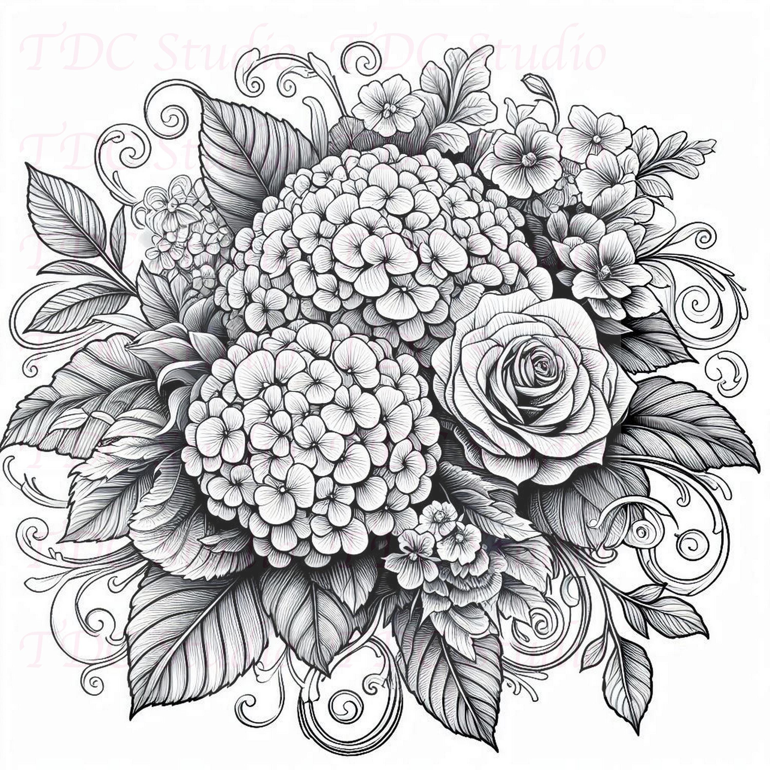 花のぬり絵 | 印刷可能な花と庭の植物のPDF JPG、リラクゼーション、ストレス解消、マインドフルネスセラピー用デジタルダウンロード - Etsy  日本, image size:3000x3000