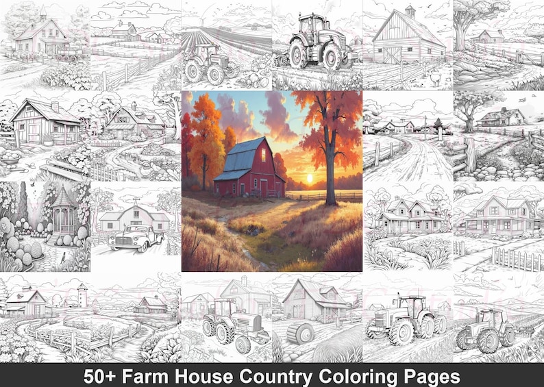 56 Farmhouse Coloring Pages | Rustic Barn & Tractor Scenes | A4 ...