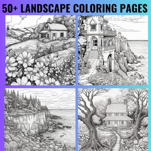 50+ Landscape Coloring Pages for Adults | Relaxing Nature Scenes Forest Views | Printable Coloring Pages - Stress Relief - Art Therapy