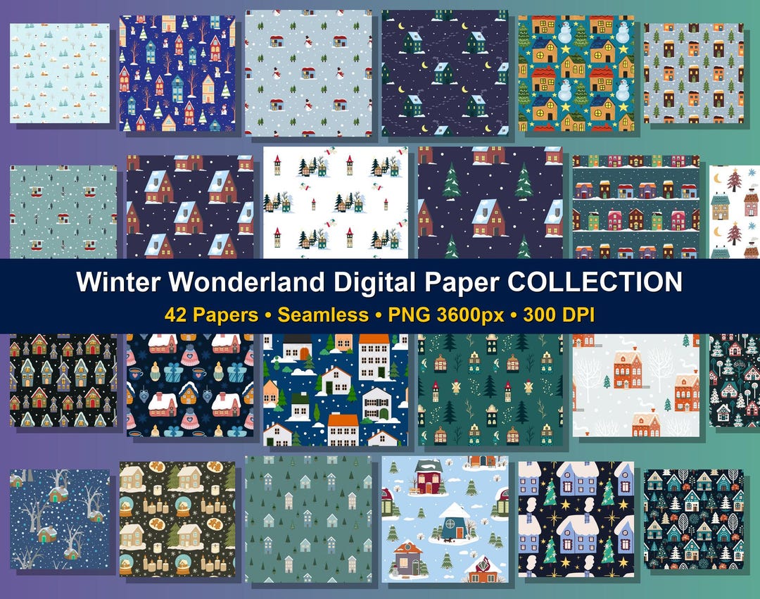 Winter Wonderland Digital Paper Bundle 42 Christmas Seamless Patterns ...
