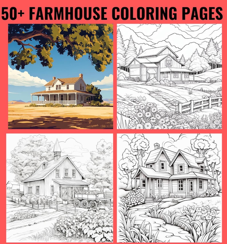 56 Farmhouse Coloring Pages | Rustic Barn & Tractor Scenes | A4 ...