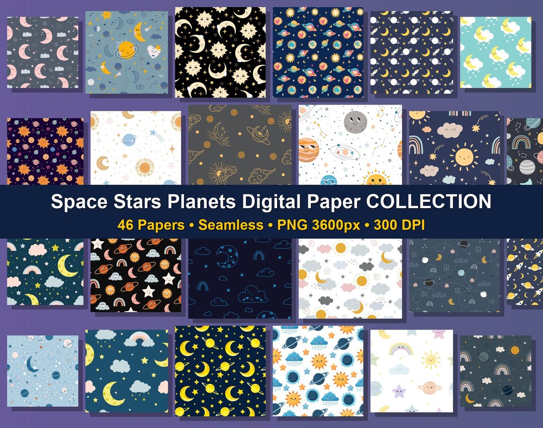 46 Astronomy Digital Paper Bundle Seamless Celestial Patterns Moon ...