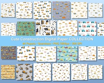 43 Construction Machines Digital Paper Bundle School Scrapbooking Boys Bulldozer Dump Truck Excavator Construction Theme Commercial Use