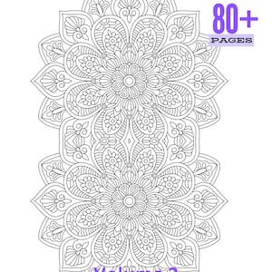 May include: Black and white mandala coloring book design with floral patterns. The image includes the text "80+ pages" and "Volume 3". The design is symmetrical and suitable for stress relief and creative expression.
