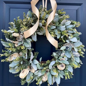 Coastal Wreath for Front Door, Oyster Shell Wreath, Spring Wreath, Beach Decor, Sea Shell Wreath, Christmas Wreath, Beach House