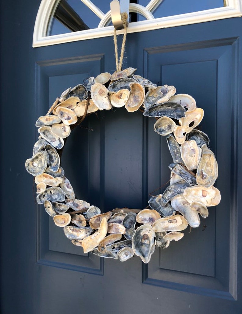 Beach Decor Nautical Wreath for Front Door Nautical Decor Coastal Wreath Beach House Oyster Shell Wreath BEST SELLER Shell Wreath