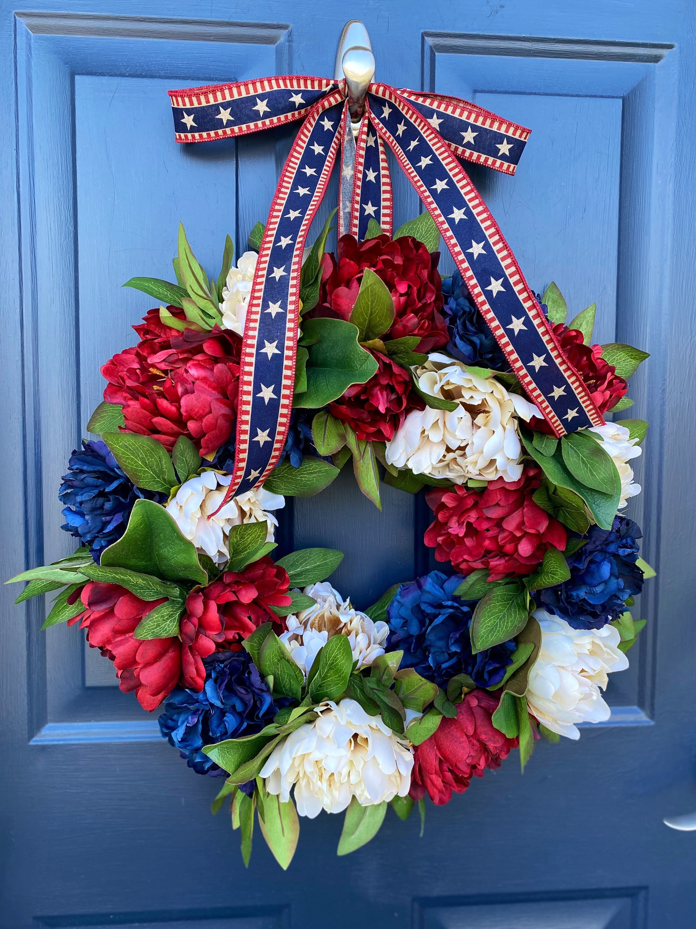 Patriotic Wreath for Front Door, Americana Front Door Wreath, Red