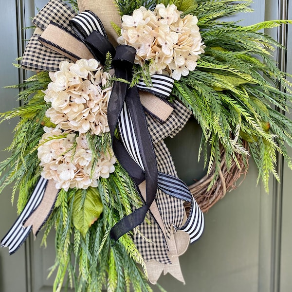Year Round Wreath, Spring And Summer Wreath, Hydrangea Wreath, Cascading Wreath, Pick Hydrangea Color, Swag, All Season Wreath