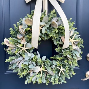 Coastal Wreath for Front Door, Oyster Shell Wreath, Sea Shell Wreath, Beach Decor, Beach Wreath, Nautical Wreath, Starfish, Ocean image 6