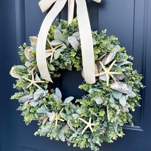 Coastal Wreath for Front Door, Oyster Shell Wreath, Sea Shell Wreath, Beach Decor, Beach Wreath, Nautical Wreath, Starfish, Ocean image 4